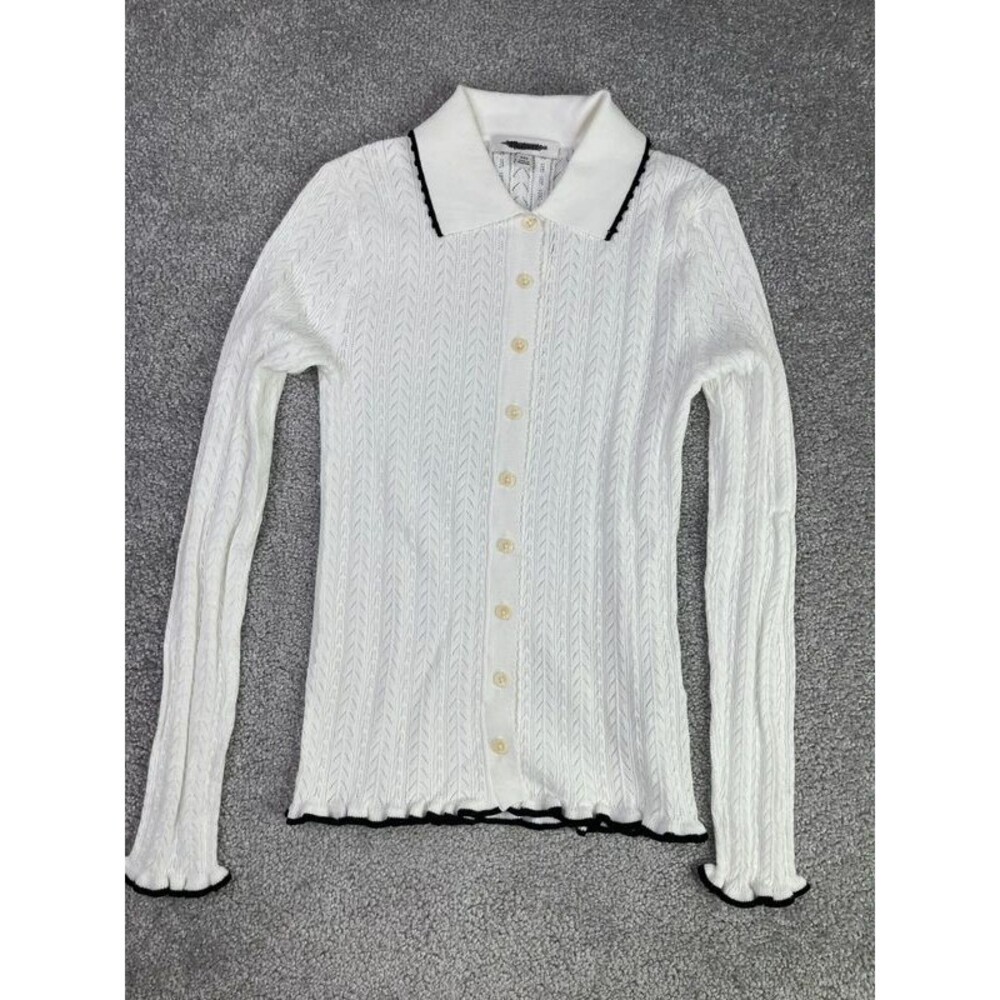 Madewell Ruffle-Trim Pointelle Slim Fit Cardigan White XXS